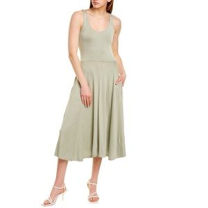 VINCE Full Skirt Square Neck MIDI Dress Green XS